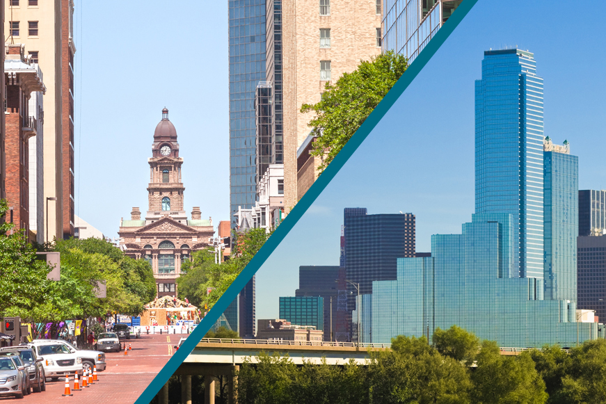 Photos of Dallas and Austin skylines