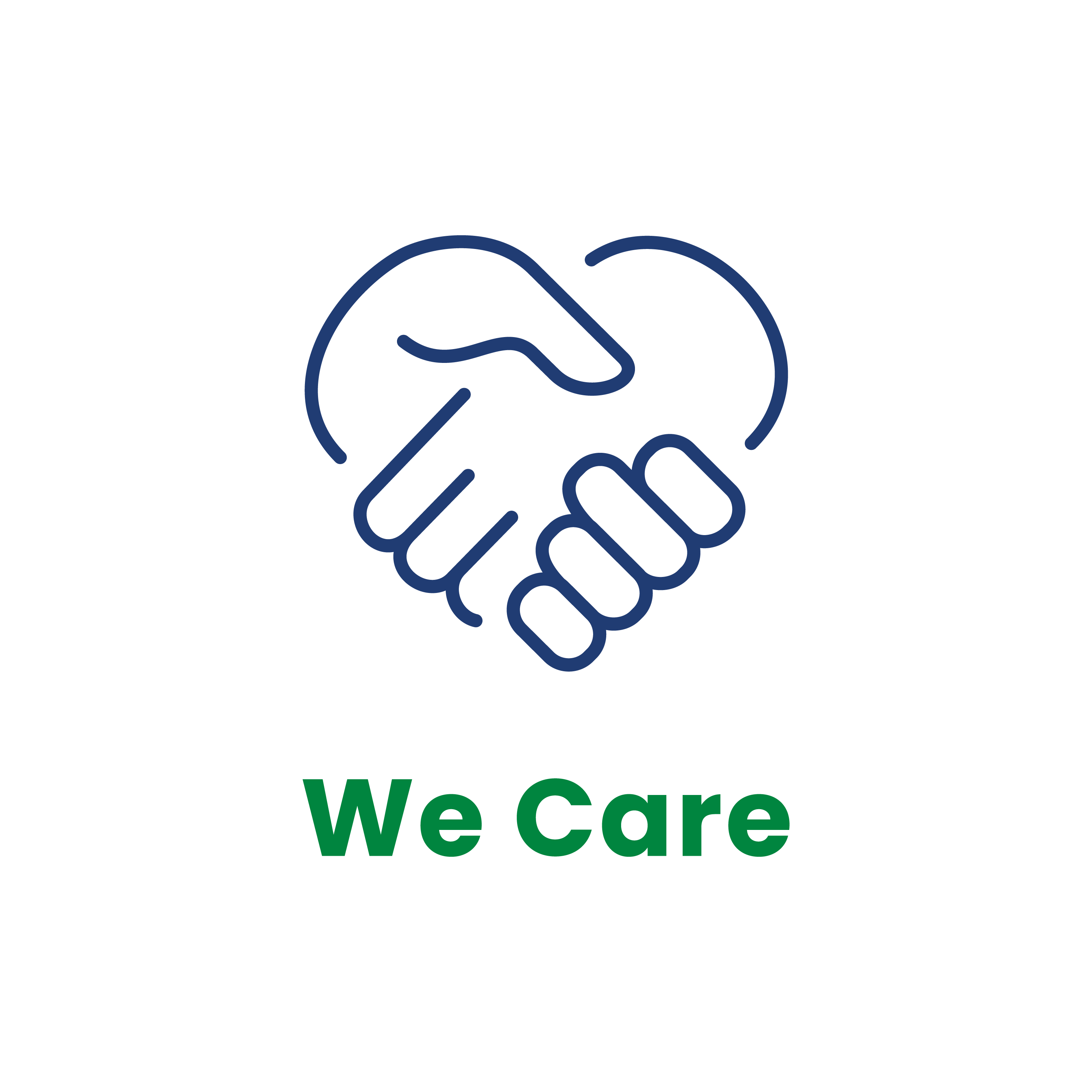 Hand and a Heart with "We Care" underneath
