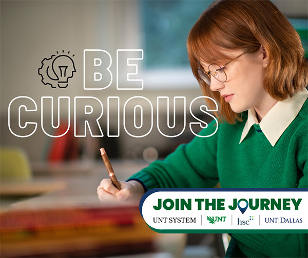 Student writing and "Be Curious" value over image